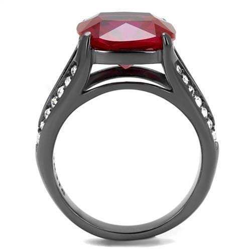 TK2760 - IP Light Black (IP Gun) Stainless Steel Ring with Synthetic Corundum in Ruby - Alamode - Flyclothing LLC