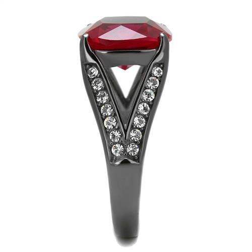 TK2760 - IP Light Black (IP Gun) Stainless Steel Ring with Synthetic Corundum in Ruby - Alamode - Flyclothing LLC