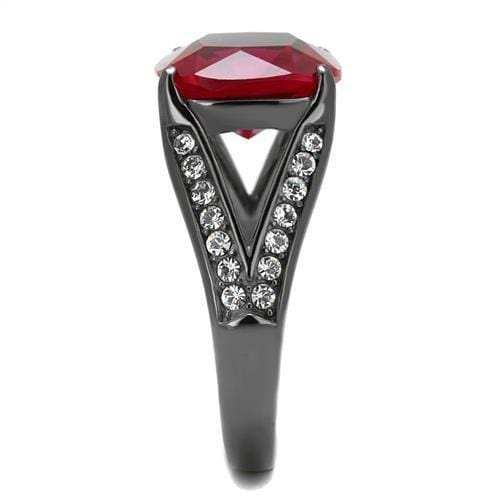 TK2760 - IP Light Black (IP Gun) Stainless Steel Ring with Synthetic Corundum in Ruby - Alamode - Flyclothing LLC