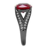 TK2760 - IP Light Black  (IP Gun) Stainless Steel Ring with Synthetic Corundum in Ruby - Alamode