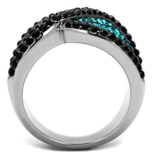 TK2764 - Two-Tone IP Black Stainless Steel Ring with Top Grade Crystal in Blue Zircon - Alamode - Flyclothing LLC