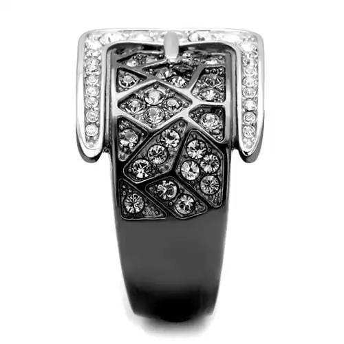 TK2769 - Two-Tone IP Black Stainless Steel Ring with Top Grade Crystal in Black Diamond - Alamode - Flyclothing LLC