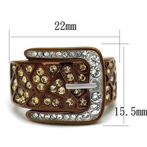 TK2770 - Two Tone IP Light Brown (IP Light coffee) Stainless Steel Ring with Top Grade Crystal in Citrine Yellow - Alamode - Flyclothing LLC