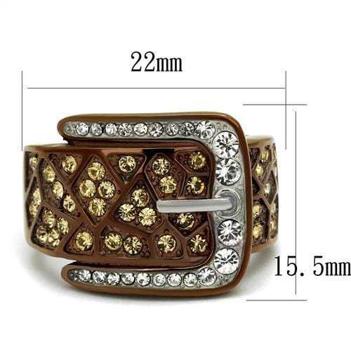 TK2770 - Two Tone IP Light Brown (IP Light coffee) Stainless Steel Ring with Top Grade Crystal in Citrine Yellow - Alamode - Flyclothing LLC