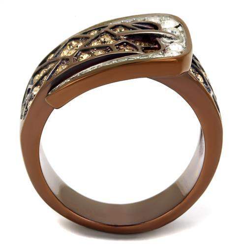 TK2770 - Two Tone IP Light Brown (IP Light coffee) Stainless Steel Ring with Top Grade Crystal in Citrine Yellow - Alamode - Flyclothing LLC