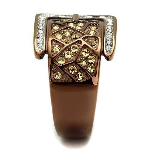 TK2770 - Two Tone IP Light Brown (IP Light coffee) Stainless Steel Ring with Top Grade Crystal in Citrine Yellow - Alamode - Flyclothing LLC