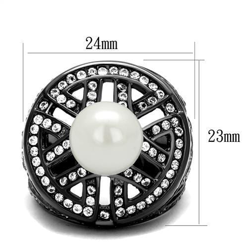 TK2771 - IP Light Black  (IP Gun) Stainless Steel Ring with Synthetic Pearl in White