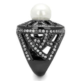 TK2771 - IP Light Black  (IP Gun) Stainless Steel Ring with Synthetic Pearl in White - Alamode