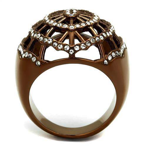 TK2772 - IP Coffee light Stainless Steel Ring with Top Grade Crystal in Clear - Alamode - Flyclothing LLC
