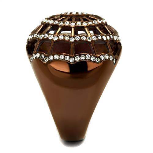 TK2772 - IP Coffee light Stainless Steel Ring with Top Grade Crystal in Clear - Alamode - Flyclothing LLC