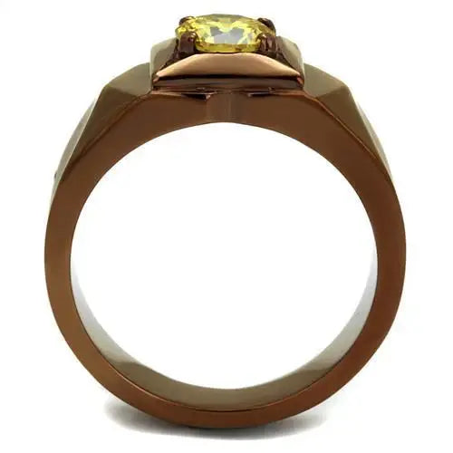TK2773 - IP Coffee light Stainless Steel Ring with AAA Grade CZ in Topaz - Alamode - Flyclothing LLC
