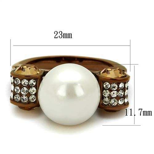 TK2774 - IP Coffee light Stainless Steel Ring with Synthetic Pearl in White - Alamode - Flyclothing LLC