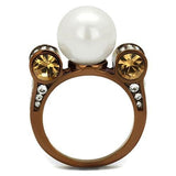 TK2774 - IP Coffee light Stainless Steel Ring with Synthetic Pearl in White - Alamode