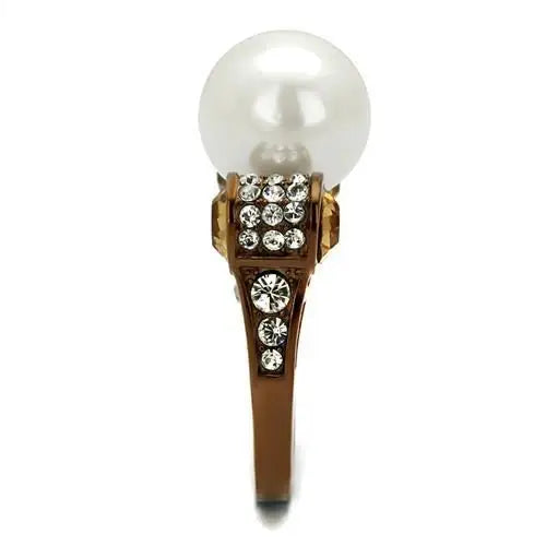 TK2774 - IP Coffee light Stainless Steel Ring with Synthetic Pearl in White - Alamode - Flyclothing LLC