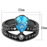 TK2775 - IP Light Black  (IP Gun) Stainless Steel Ring with AAA Grade CZ  in Sea Blue - Alamode