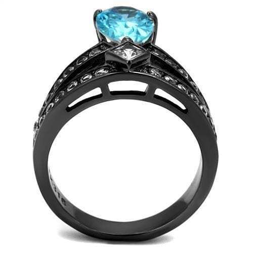 TK2775 - IP Light Black (IP Gun) Stainless Steel Ring with AAA Grade CZ in Sea Blue - Alamode - Flyclothing LLC