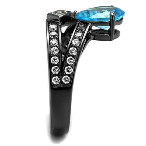 TK2775 - IP Light Black (IP Gun) Stainless Steel Ring with AAA Grade CZ in Sea Blue - Alamode - Flyclothing LLC