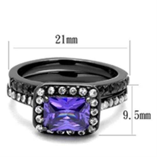 TK2778 - IP Light Black (IP Gun) Stainless Steel Ring with AAA Grade CZ in Tanzanite - Alamode - Flyclothing LLC