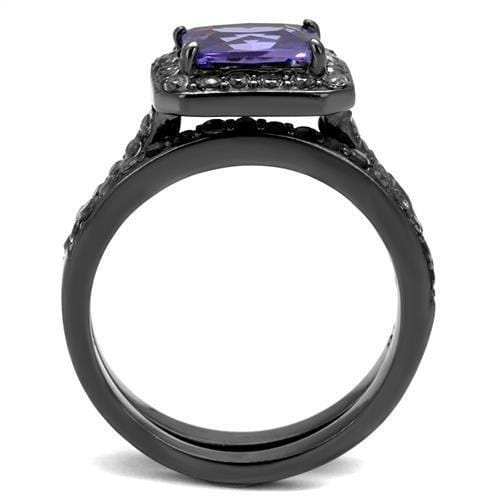 TK2778 - IP Light Black (IP Gun) Stainless Steel Ring with AAA Grade CZ in Tanzanite - Alamode - Flyclothing LLC