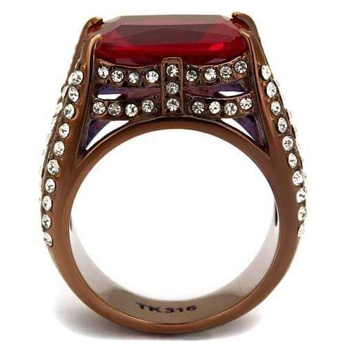 TK2779 - IP Coffee light Stainless Steel Ring with Synthetic Synthetic Glass in Garnet - Alamode - Flyclothing LLC