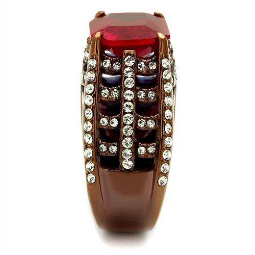 TK2779 - IP Coffee light Stainless Steel Ring with Synthetic Synthetic Glass in Garnet - Alamode - Flyclothing LLC