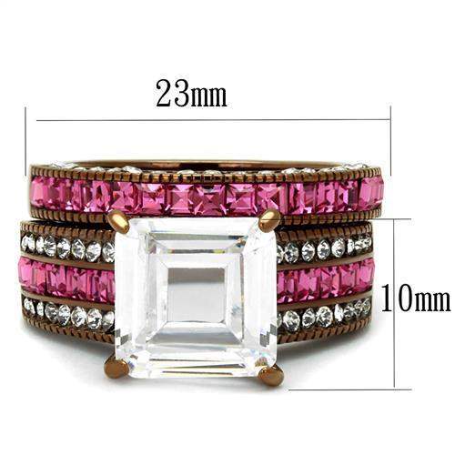 TK2782 - IP Coffee light Stainless Steel Ring with AAA Grade CZ in Clear - Alamode - Flyclothing LLC