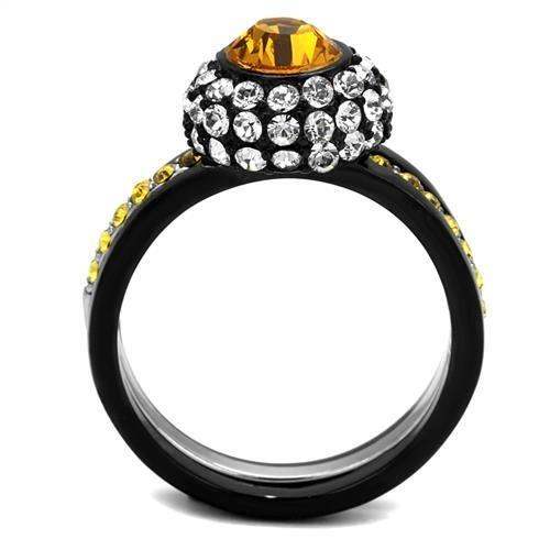 TK2783 - Two-Tone IP Black (Ion Plating) Stainless Steel Ring with Top Grade Crystal in Topaz - Alamode - Flyclothing LLC