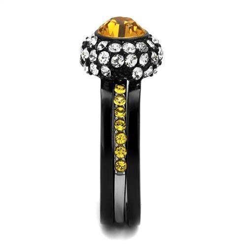 TK2783 - Two-Tone IP Black (Ion Plating) Stainless Steel Ring with Top Grade Crystal in Topaz - Alamode - Flyclothing LLC