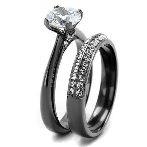 TK2797 - IP Light Black (IP Gun) Stainless Steel Ring with AAA Grade CZ in Clear - Alamode - Flyclothing LLC