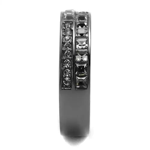 TK2799 - IP Light Black (IP Gun) Stainless Steel Ring with Top Grade Crystal in Black Diamond - Alamode - Flyclothing LLC