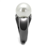 TK2800 - IP Light Black (IP Gun) Stainless Steel Ring with Synthetic Pearl in White - Alamode - Flyclothing LLC