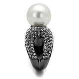 TK2800 - IP Light Black  (IP Gun) Stainless Steel Ring with Synthetic Pearl in White - Alamode