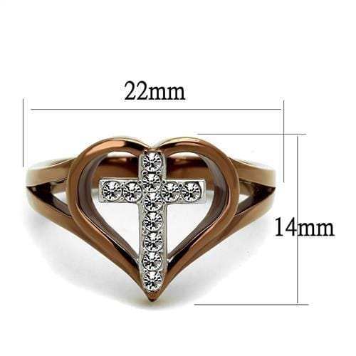 TK2802 - Two Tone IP Light Brown (IP Light coffee) Stainless Steel Ring with Top Grade Crystal in Clear - Alamode - Flyclothing LLC