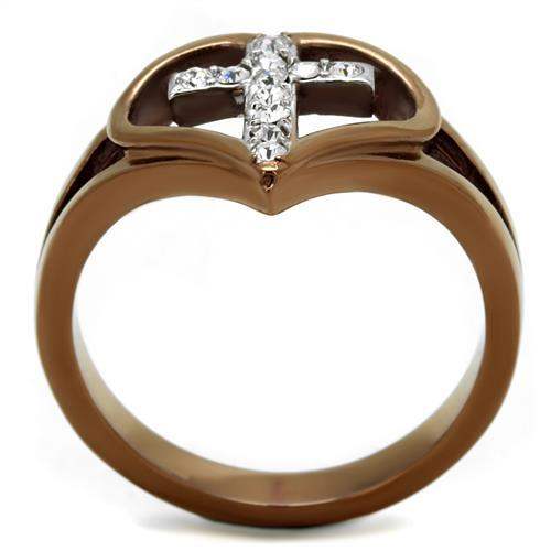 TK2802 - Two Tone IP Light Brown (IP Light coffee) Stainless Steel Ring with Top Grade Crystal in Clear - Alamode - Flyclothing LLC