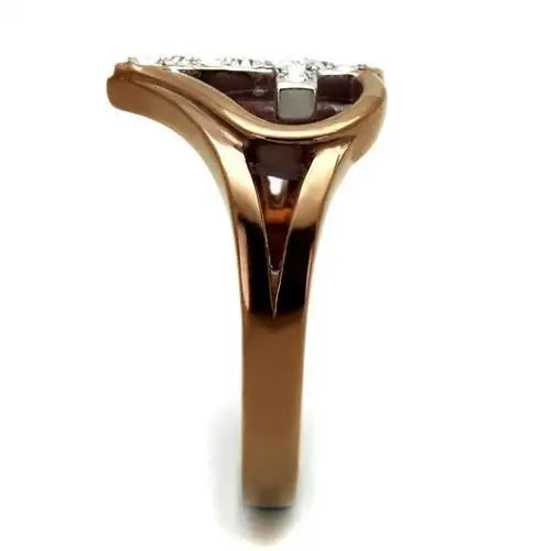TK2802 - Two Tone IP Light Brown (IP Light coffee) Stainless Steel Ring with Top Grade Crystal in Clear - Alamode - Flyclothing LLC