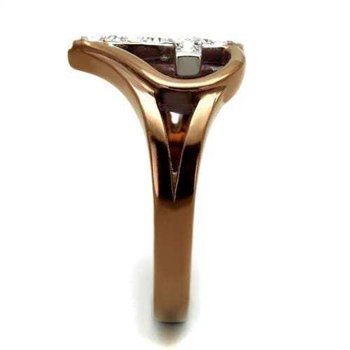 TK2802 - Two Tone IP Light Brown (IP Light coffee) Stainless Steel Ring with Top Grade Crystal in Clear - Alamode - Flyclothing LLC