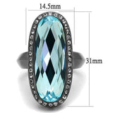 TK2804 - IP Light Black  (IP Gun) Stainless Steel Ring with Top Grade Crystal  in Sea Blue - Alamode