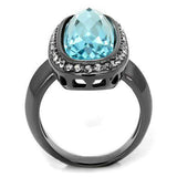 TK2804 - IP Light Black (IP Gun) Stainless Steel Ring with Top Grade Crystal in Sea Blue - Alamode - Flyclothing LLC