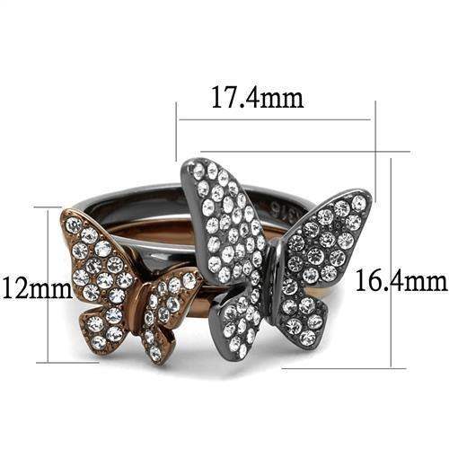 TK2806 - IP Light Black & IP Light coffee Stainless Steel Ring with Top Grade Crystal in Clear - Alamode - Flyclothing LLC