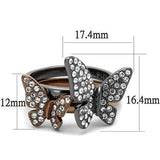 TK2806 - IP Light Black & IP Light coffee Stainless Steel Ring with Top Grade Crystal  in Clear - Alamode