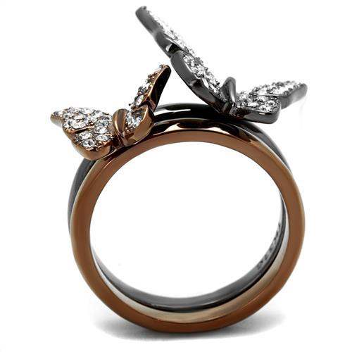 TK2806 - IP Light Black & IP Light coffee Stainless Steel Ring with Top Grade Crystal in Clear - Alamode - Flyclothing LLC