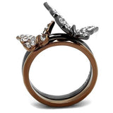 TK2806 - IP Light Black & IP Light coffee Stainless Steel Ring with Top Grade Crystal  in Clear - Alamode