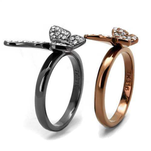 TK2806 - IP Light Black & IP Light coffee Stainless Steel Ring with Top Grade Crystal in Clear - Alamode - Flyclothing LLC