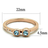 TK2807 - IP Rose Gold(Ion Plating) Stainless Steel Ring with Top Grade Crystal  in Sea Blue - Alamode