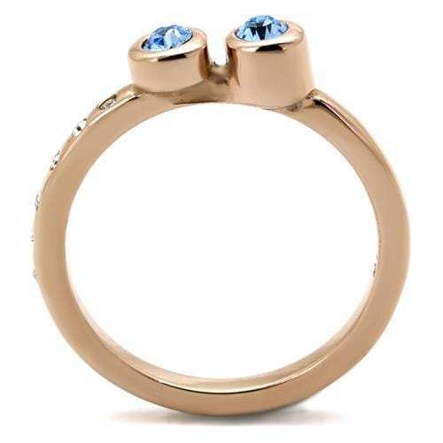 TK2807 - IP Rose Gold(Ion Plating) Stainless Steel Ring with Top Grade Crystal in Sea Blue - Alamode - Flyclothing LLC