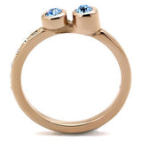TK2807 - IP Rose Gold(Ion Plating) Stainless Steel Ring with Top Grade Crystal  in Sea Blue - Alamode