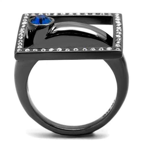 TK2808 - IP Light Black (IP Gun) Stainless Steel Ring with Top Grade Crystal in Capri Blue - Alamode - Flyclothing LLC