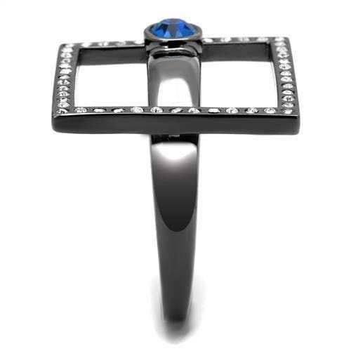 TK2808 - IP Light Black (IP Gun) Stainless Steel Ring with Top Grade Crystal in Capri Blue - Alamode - Flyclothing LLC