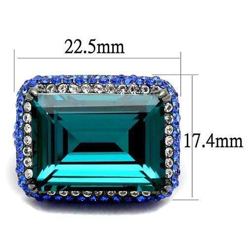 TK2811 - IP Light Black (IP Gun) Stainless Steel Ring with Top Grade Crystal in Blue Zircon - Alamode - Flyclothing LLC