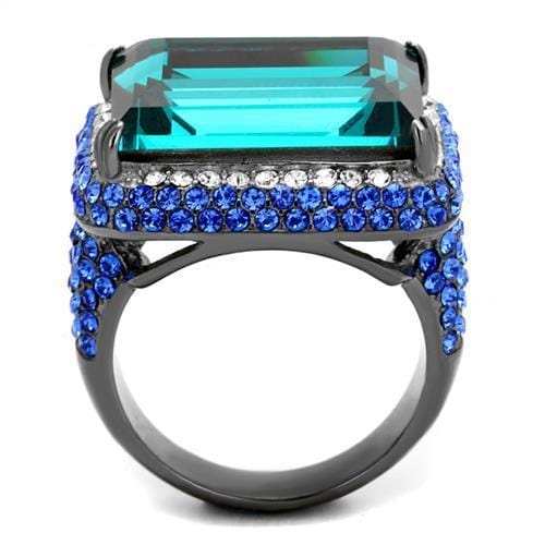 TK2811 - IP Light Black (IP Gun) Stainless Steel Ring with Top Grade Crystal in Blue Zircon - Alamode - Flyclothing LLC